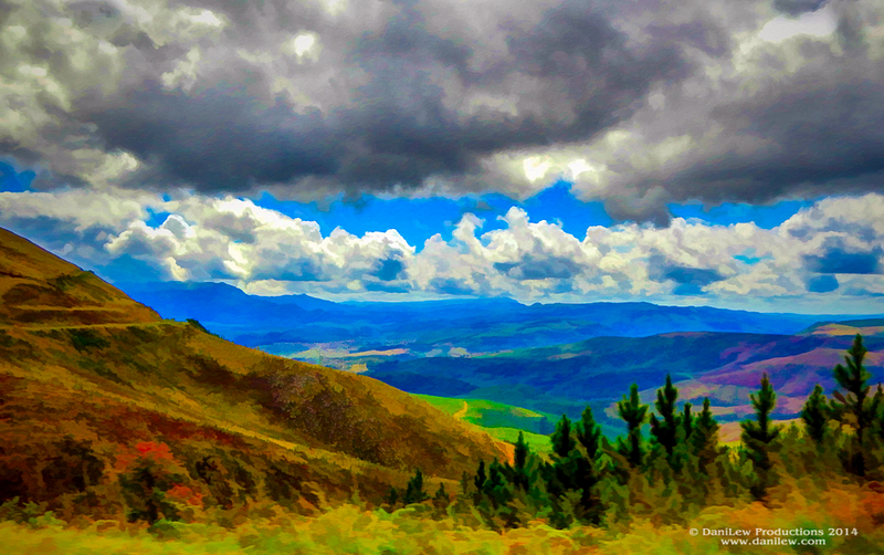 Landscape (digitally painted) taken from the highway on the Panorama Route in Sabie, South Africa - taken with a Nikon Coolpix AW110