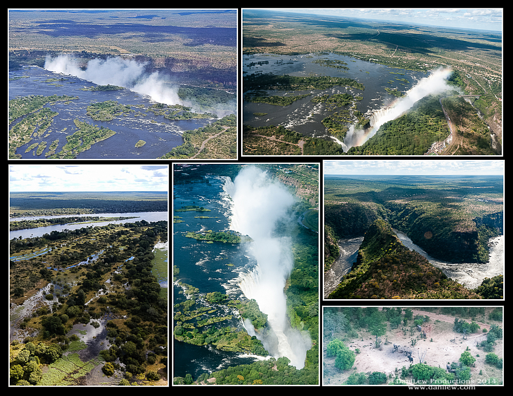 Aerials of Victoria Falls, elephants and Zambezi River waterways of Zambia and Zimbabwe Aerials of Victoria Falls, elephants and Zambezi River waterways of Zambia and Zimbabwe