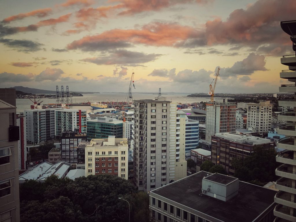 Sunset view of Auckland dock from Airbnb