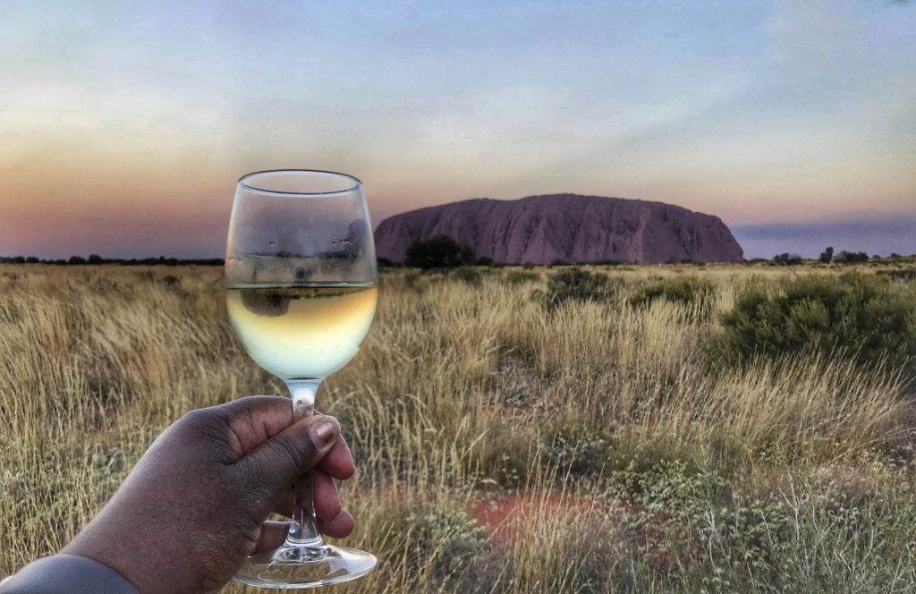 Sunset at Ayers Rock/Uluru with wine
