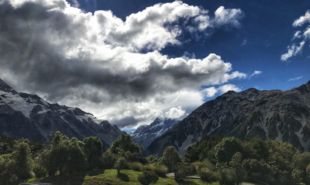Mt Cook’s peak hidden by the constant clouds
