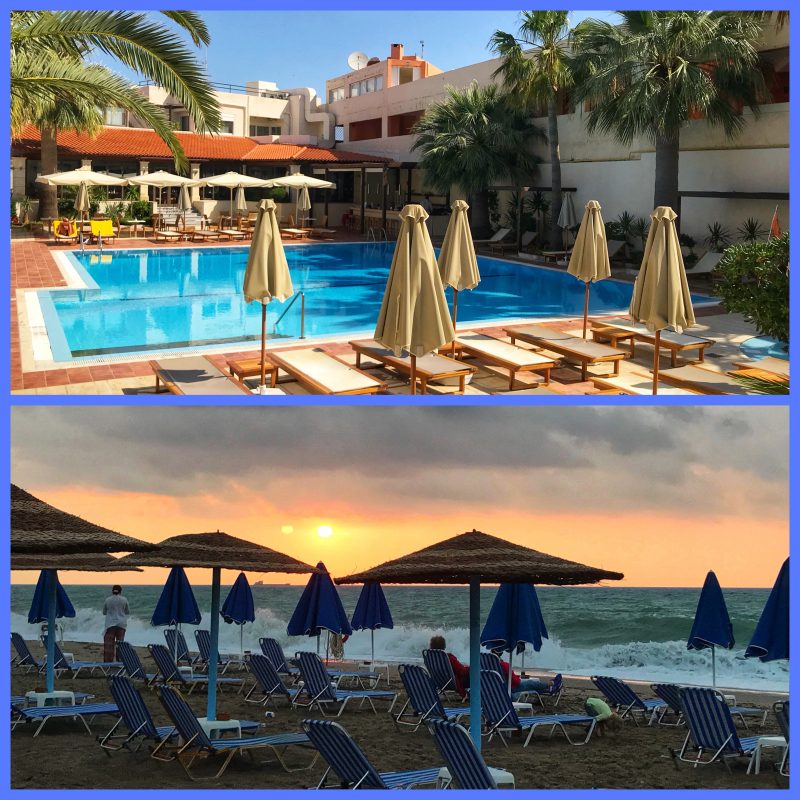 Leoniki Residence swimming pool and Platanes beach collage - images taken with iPhone