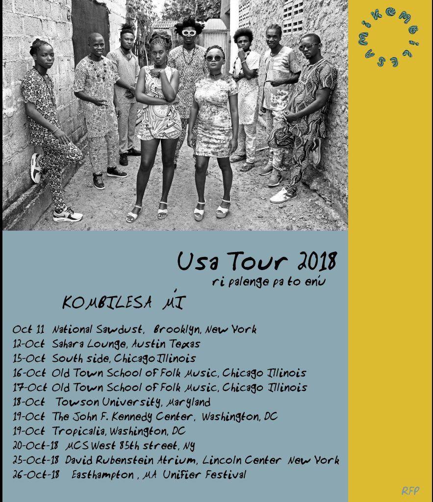 USA debut tour schedule for Kombilesa Mi, an Afro-Colombian Hip-Hop group from San Basilio de Palenque