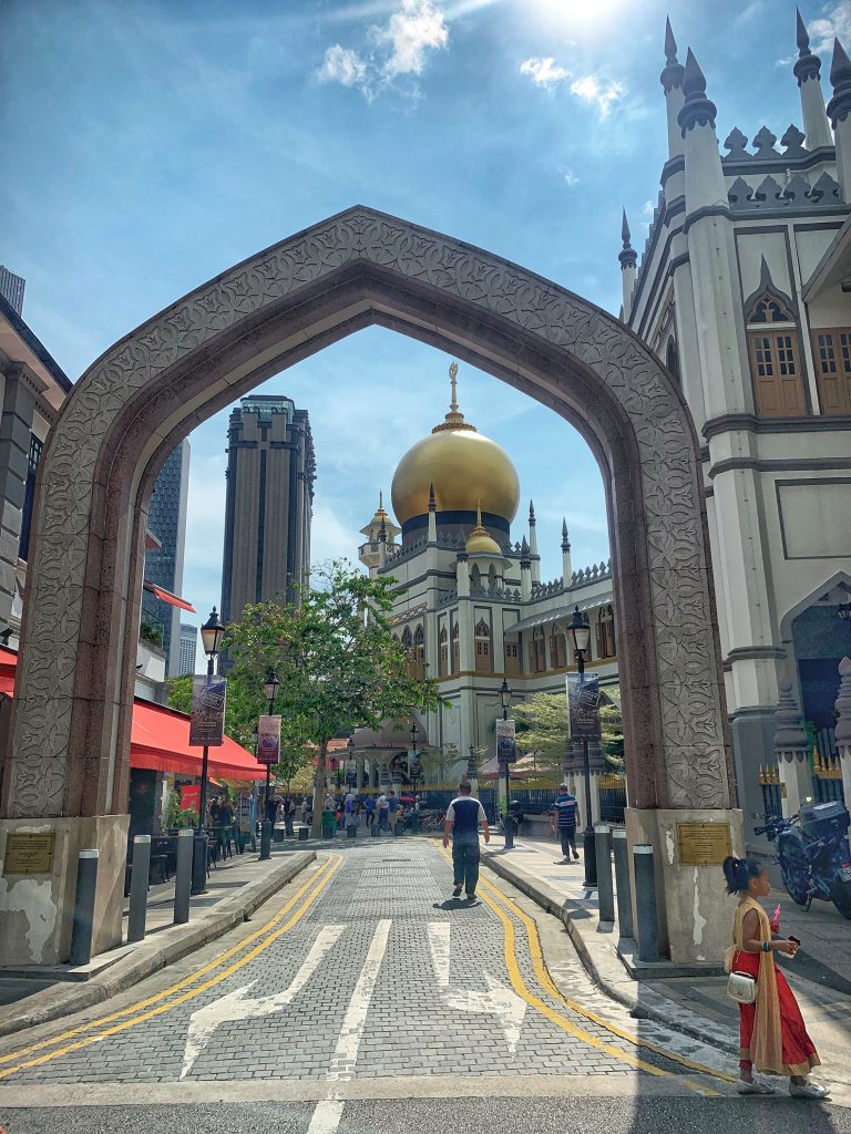 View of the Sultan Mosque through an Arch on the Kampong Glam Tour in Singapore with the bitemojo app - image taken with an iPhone XS