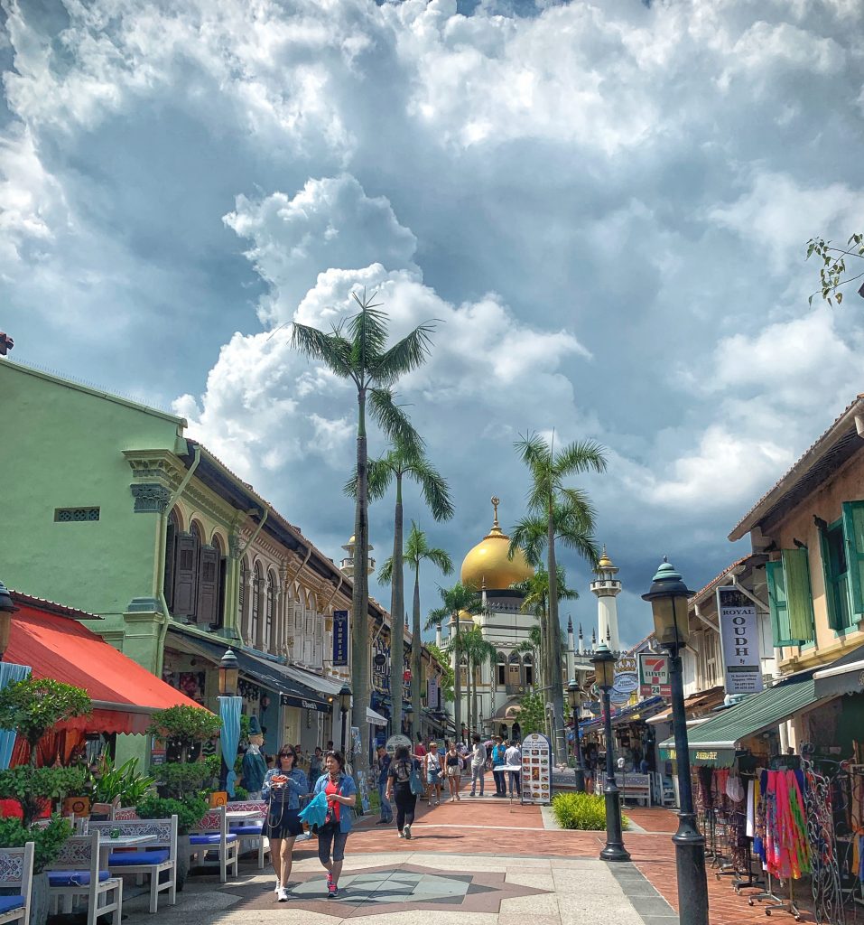 View of the Sultan Mosque from Bussorah Street on the Kampong Glam Tour in Singapore with the bitemojo app - image taken with an iPhone XS