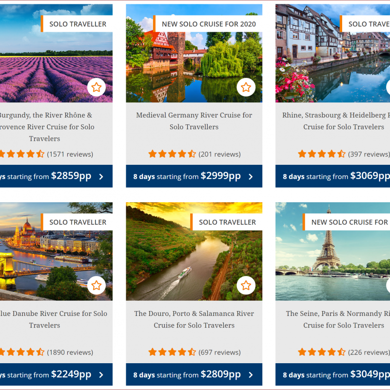 Riviera River Cruises has Six Solo Traveler Only Cruises in 2020 as shown on SelfishMe Travel LLC