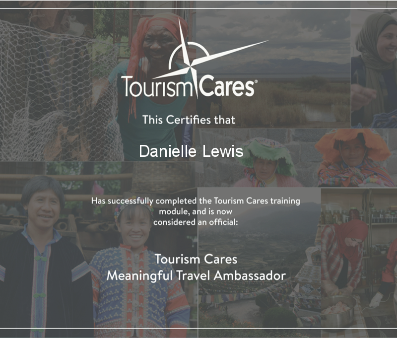 SelfishMe Travel - Tourism Cares Meaningful Travel Ambassador certificate
