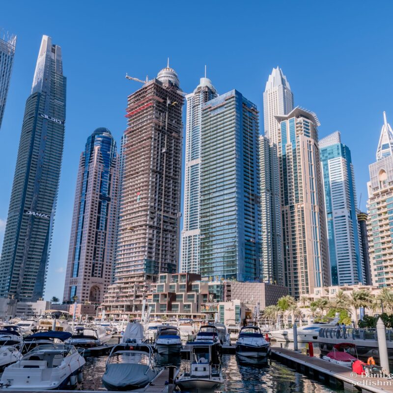 Dubai marina skyline on SelfishMe Travel blog post